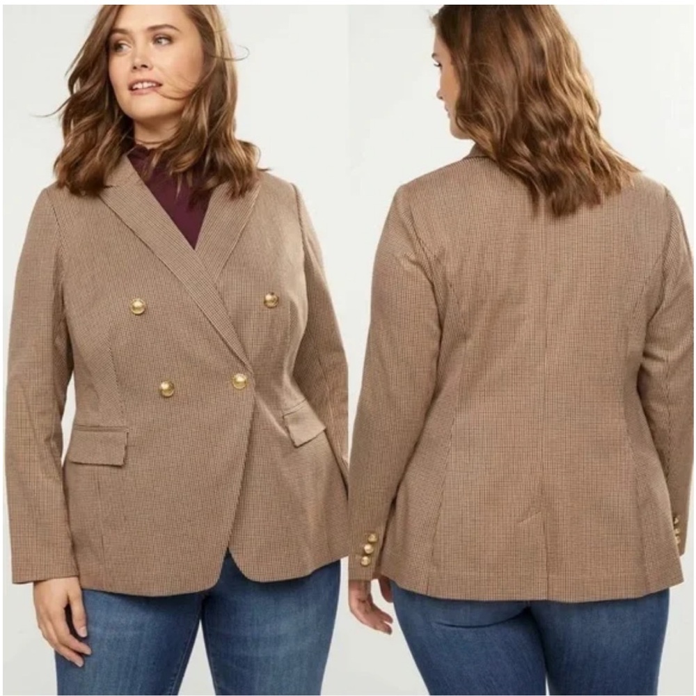 Lane Bryant Brown Houndstooth Blazer with Gold Buttons size 20